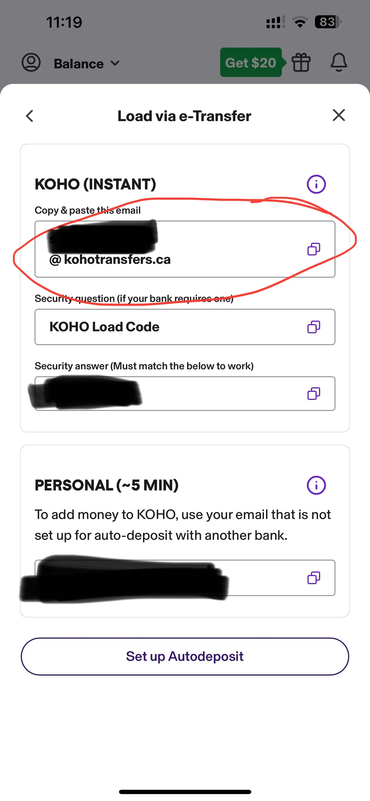 图2：KOHO 收款地址